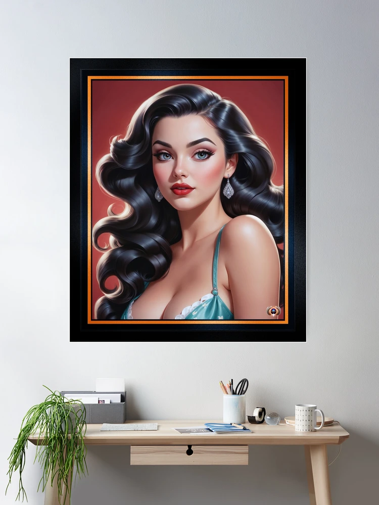 Stunning Vintage Hollywood Style Pin-Up Girl Glamour Portrait AI Concept Art by Xzendor7 | An Alluring Brunette 2 Stunning Vintage Hollywood Style Pin-Up Girl Glamour Portrait Captivating AI Concept Art by Xzendor7 Wall Decor Poster Art Print