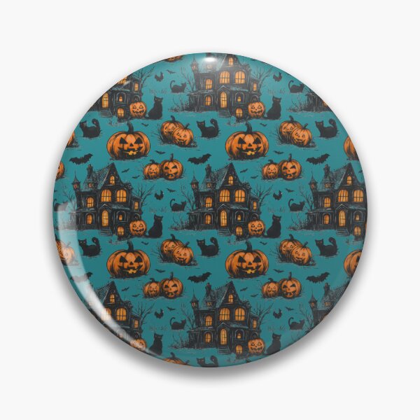 Item preview, Haunted house Halloween pattern with bats, black cats, and pumpkins designed and sold by Jasava Shop.