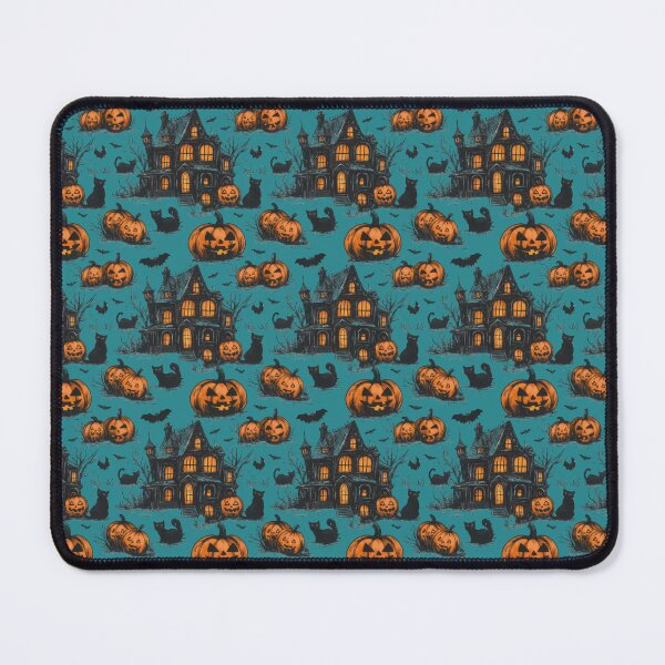 Item preview, Haunted house Halloween pattern with bats, black cats, and pumpkins designed and sold by Jasava Shop.
