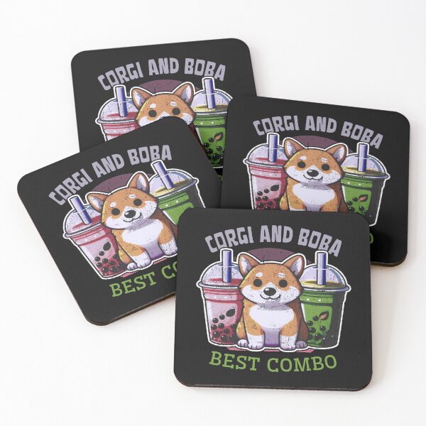 Item preview, A Corgi's Delight: Surrounded by Pink and Green Boba Drinks designed and sold by SplashTastic.