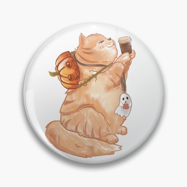 Item preview, The  ginger cat with a  cup of coffee rocks a pumpkin hat and ghostly charm necklace. designed and sold by MariaTsy.