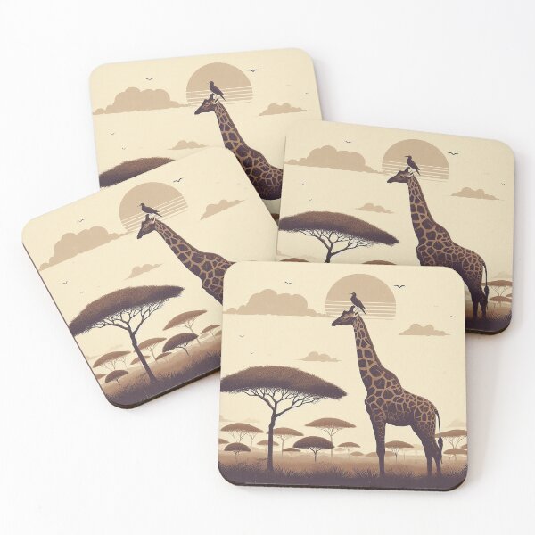 Item preview, Giraffe with a bird on its head in the African savannah designed and sold by Silbays.