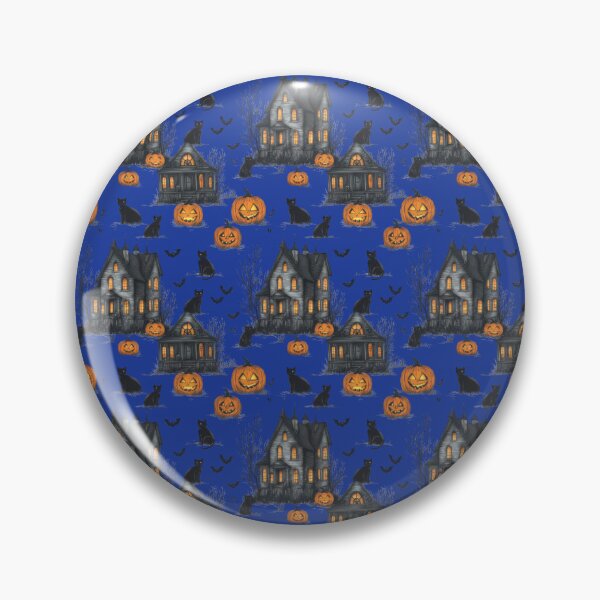 Item preview, Halloween pattern with haunted house, bats, black cats, and pumpkins designed and sold by Jasava Shop.