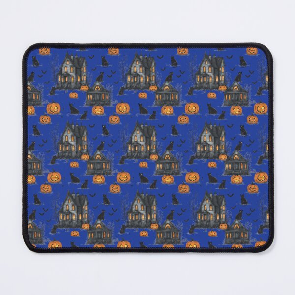 Item preview, Halloween pattern with haunted house, bats, black cats, and pumpkins designed and sold by Jasava Shop.