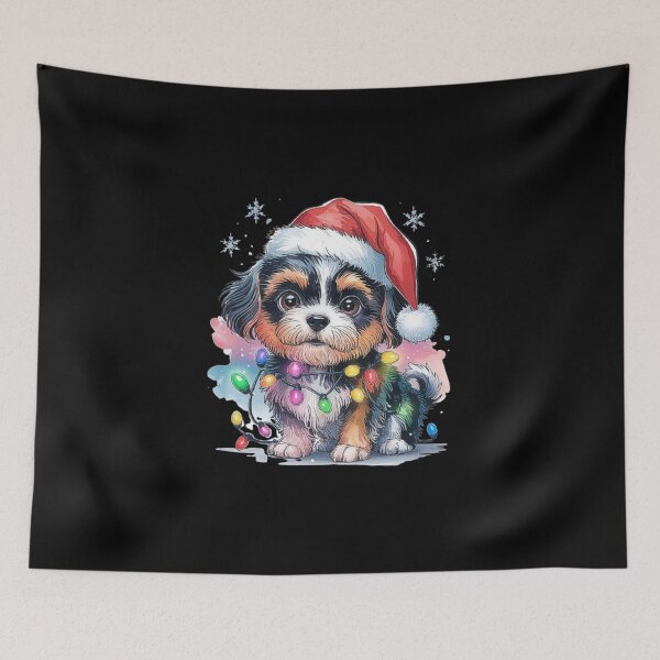 Item preview, Cute Christmas Puppy in Santa Hat with Holiday Lights designed and sold by love3617.