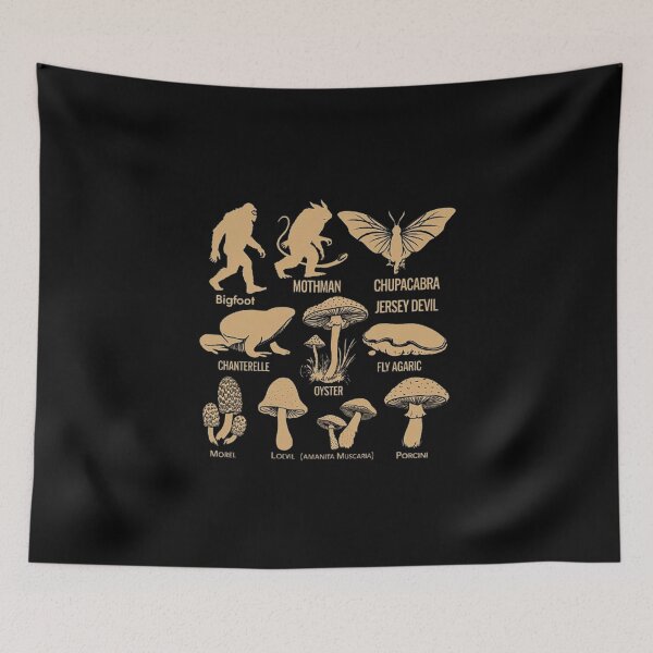 Item preview, Cryptid and Mushroom Silhouettes - Bigfoot, Mothman, and Mushrooms designed and sold by love3617.