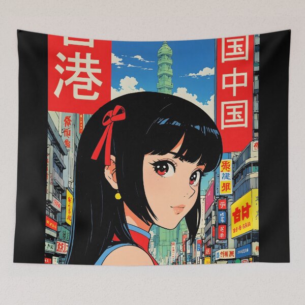 Item preview, Cute Retro Anime Girl Hong Kong China 80s Vintage Travel designed and sold by Retro-Anime9.