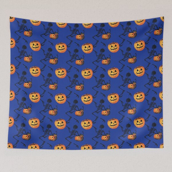 Item preview, Halloween skeleton dancing with jack-o'-lanterns pattern designed and sold by Jasava Shop.