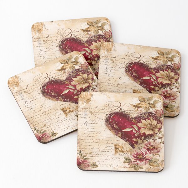 Item preview, Vintage Romance – Heart with Flowers Amid Golden Accents designed and sold by Frame & Fold.