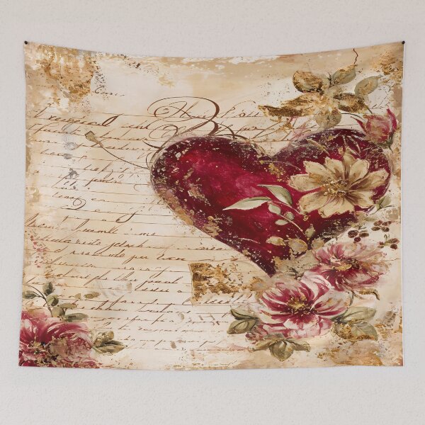 Item preview, Vintage Romance – Heart with Flowers Amid Golden Accents designed and sold by Frame & Fold.