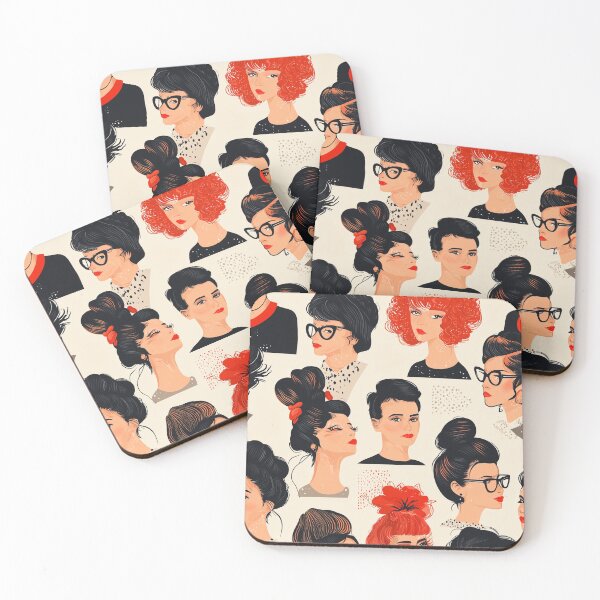Item preview, Seamless pattern depicting iconic celebrity hairstyles and accessories, arranged in a playful and repeating format designed and sold by Fernnieskillup.
