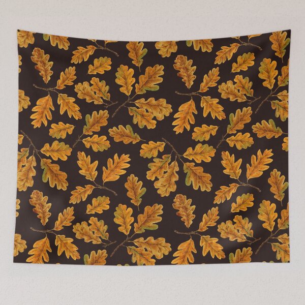 Item preview, Autumnal oak leaves on dark brown designed and sold by Katerina Mitkova Kirilova.