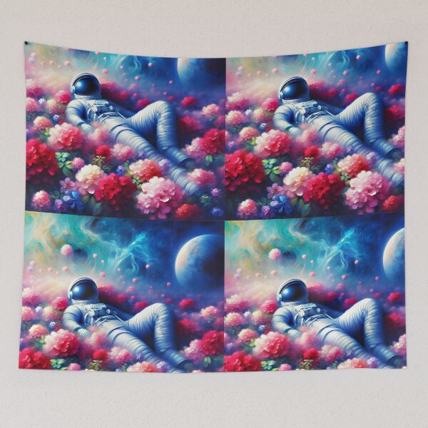 Item preview, Astronaut lying among florals designed and sold by EmeraldeaArt.