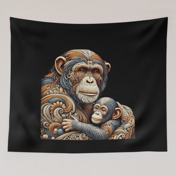 Item preview, Mother and Baby Chimp Art Tee - Earth-Tone Wildlife Design designed and sold by BlankCanvasHaHa.