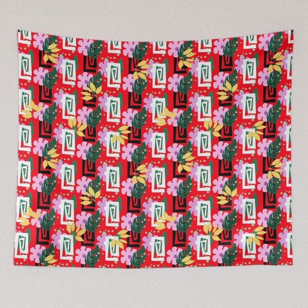 Item preview, Retro Floral with Red Black and White Tiki Pattern designed and sold by Sharon Schwalbe.