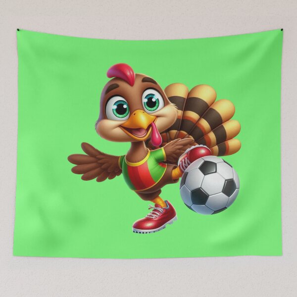 Item preview, Turkey Kickoff: Sporty Turkey in Red Shoes Scoring Goals on a Green Background! designed and sold by maritas22.