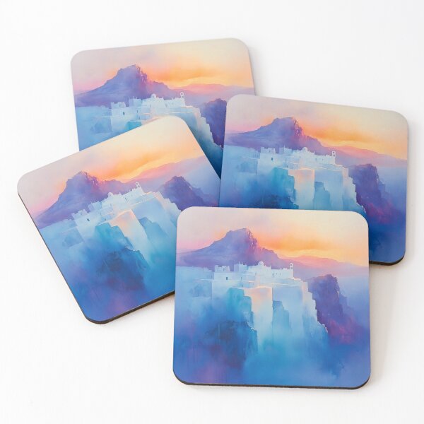 Item preview, Breathtaking Sunset Over Whitewashed Houses - Watercolor Art designed and sold by solynneart.