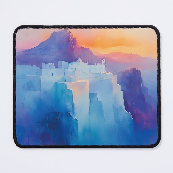 Item preview, Breathtaking Sunset Over Whitewashed Houses - Watercolor Art designed and sold by solynneart.