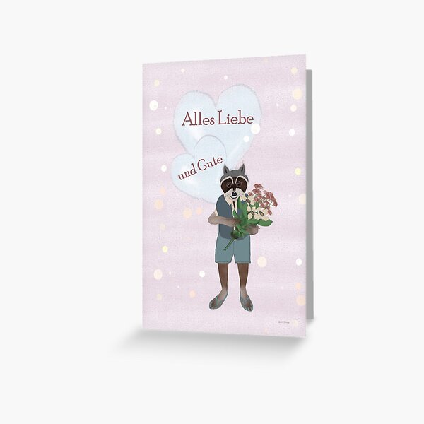 Geburtstagskarte Waschbär mit Blumen Alles Liebe und Gute Grußkarte