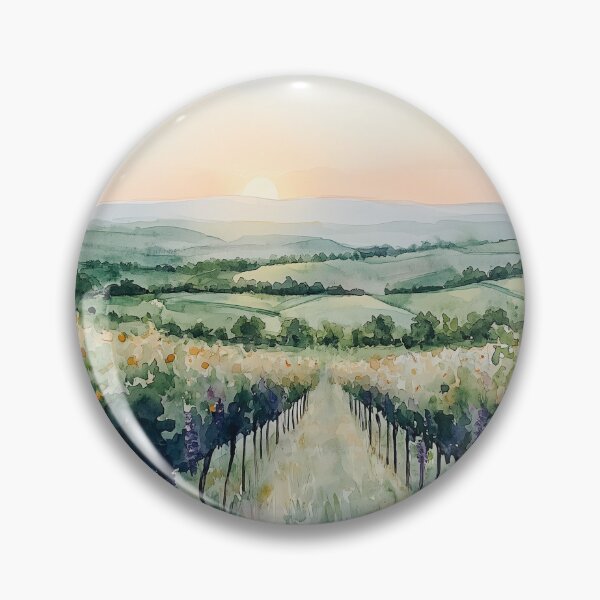 Artikelvorschau, Üppiger Weinberg mit sanften Hügeln bei Sonnenuntergang - Aquarellkunst entworfen und verkauft von solynneart.