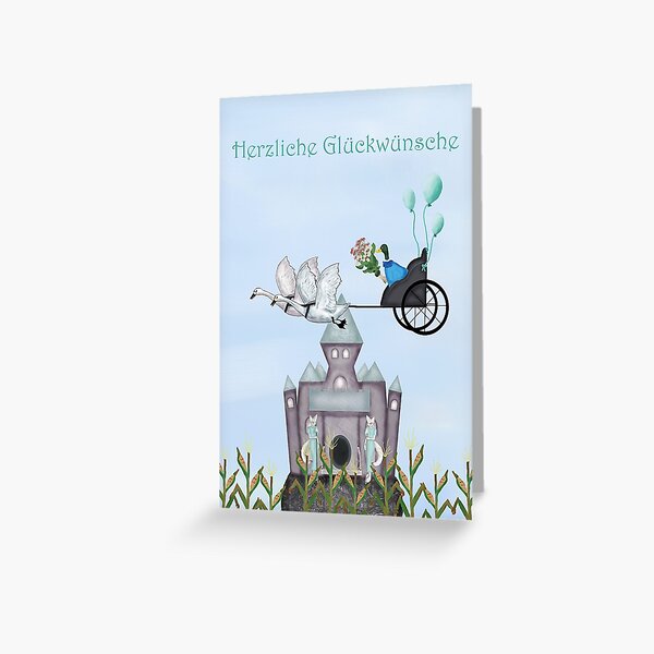 Glückwunschkarte Schwanenkutsche mit Blumen Herzliche Glückwünsche Grußkarte