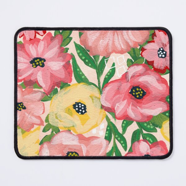 Item preview, Gouache all over floral painterly flowers in light peach background designed and sold by JasmineGDesigns.