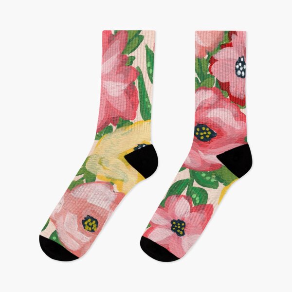 Item preview, Gouache all over floral painterly flowers in light peach background designed and sold by JasmineGDesigns.