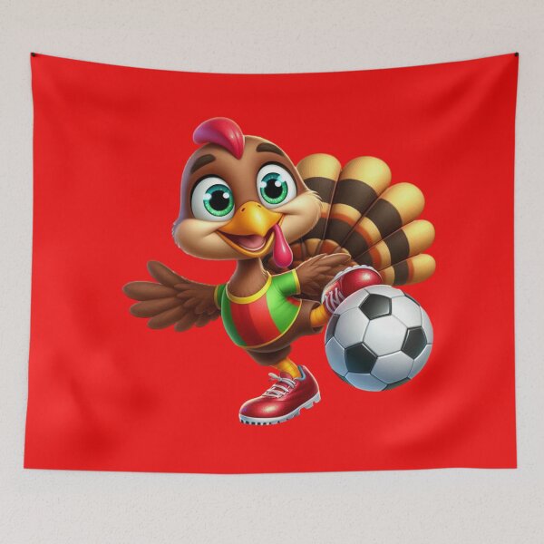 Item preview, Turkey Kickoff: Sporty Turkey in Red Shoes Scoring Goals on a Red Background!" designed and sold by maritas22.
