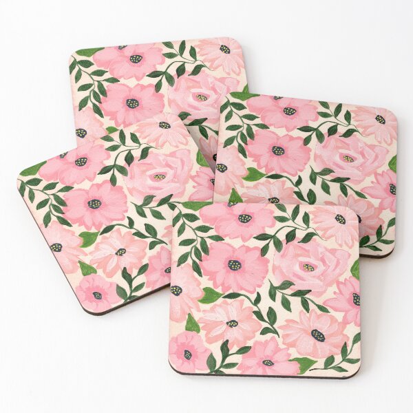 Item preview, Gouache all over floral peach and pink painterly flowers in light peach background designed and sold by JasmineGDesigns.