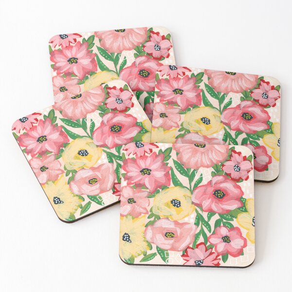 Item preview, Gouache all over floral painterly flowers in light peach background designed and sold by JasmineGDesigns.