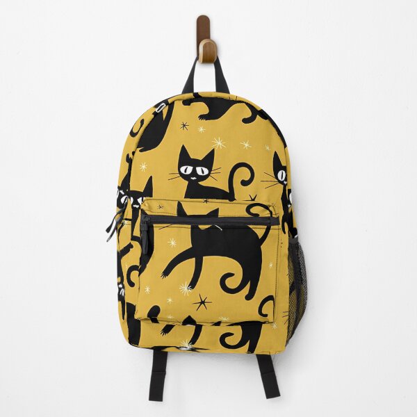 Item preview, Playful Black Cats on a Starry Yellow Night designed and sold by asbno19.