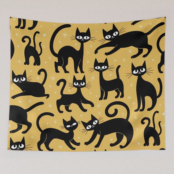 Item preview,  Playful Black Cats on a Starry Yellow Night designed and sold by asbno19.