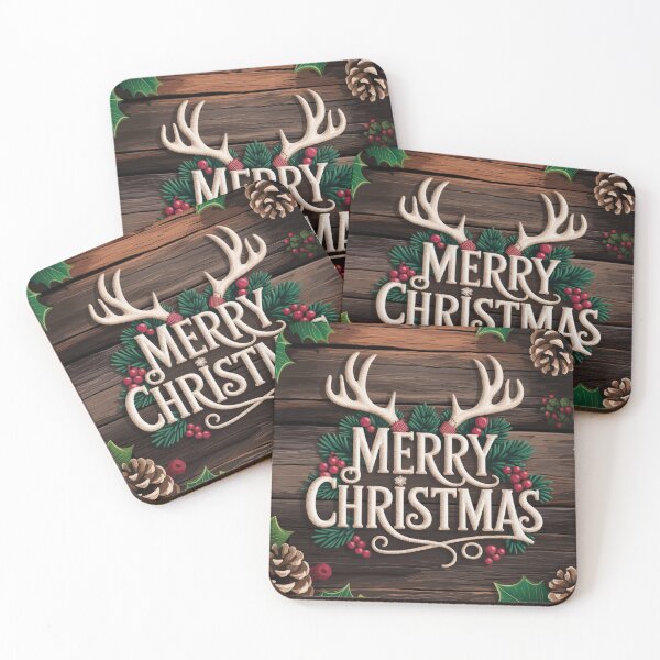 Item preview, Merry Christmas with Barn wood and Antlers designed and sold by FunkyCatDesigns.