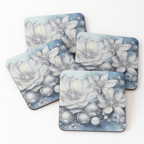 Item preview, Silver Flowers on Blue designed and sold by CalmnessbyChoice.