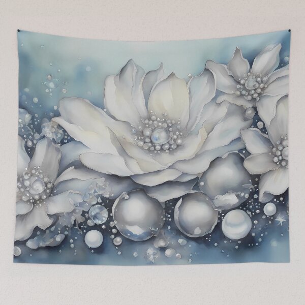 Item preview, Silver Flowers on Blue designed and sold by CalmnessbyChoice.