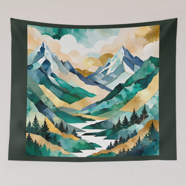 Item preview, Patchwork Landscape in emarald and gold shades designed and sold by Moonde04.