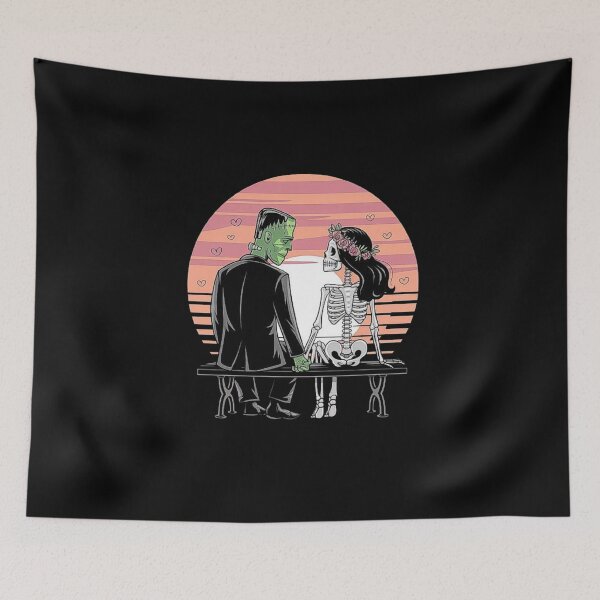 Item preview, Frankenstein and Skeleton Bride Romantic Illustration – Gothic Love Art designed and sold by love3617.