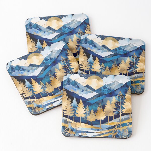 Item preview, Dark blue and gold landscape in patchwork marble style designed and sold by Moonde04.