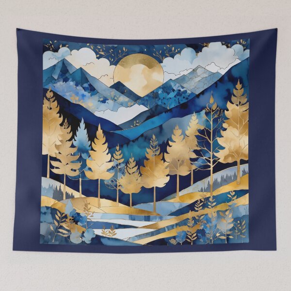 Item preview, Dark blue and gold landscape in patchwork marble style designed and sold by Moonde04.