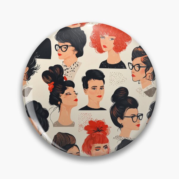 Item preview, Seamless pattern depicting iconic celebrity hairstyles and accessories, arranged in a playful and repeating format designed and sold by Fernnieskillup.