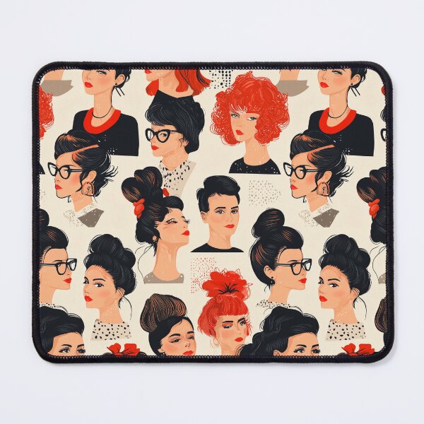 Item preview, Seamless pattern depicting iconic celebrity hairstyles and accessories, arranged in a playful and repeating format designed and sold by Fernnieskillup.
