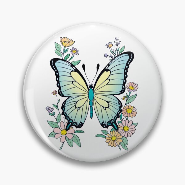 Artikelvorschau, Schmetterling Blau Pastell mit Blumen entworfen und verkauft von Thomas Marr.