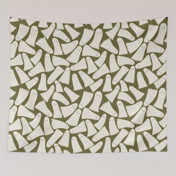 Item preview, Cute Cottagecore Halloween Ghosts - Moss green designed and sold by Illustrated by Nat.