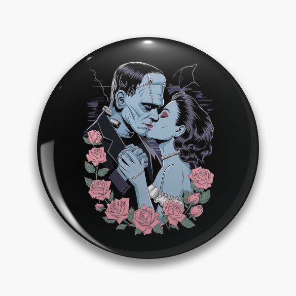 Item preview, Frankenstein and Bride Kiss Illustration – Romantic Gothic Horror Art designed and sold by love3617.