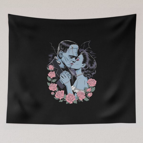Item preview, Frankenstein and Bride Kiss Illustration – Romantic Gothic Horror Art designed and sold by love3617.