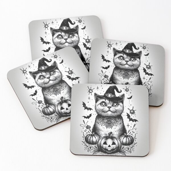 Item preview, sketch of halloween cat with pumpkin, cute black cat, brilliant eyes designed and sold by DSoriaDesign.