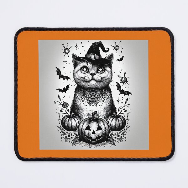 Item preview, sketch of halloween cat with pumpkin, cute black cat, brilliant eyes designed and sold by DSoriaDesign.