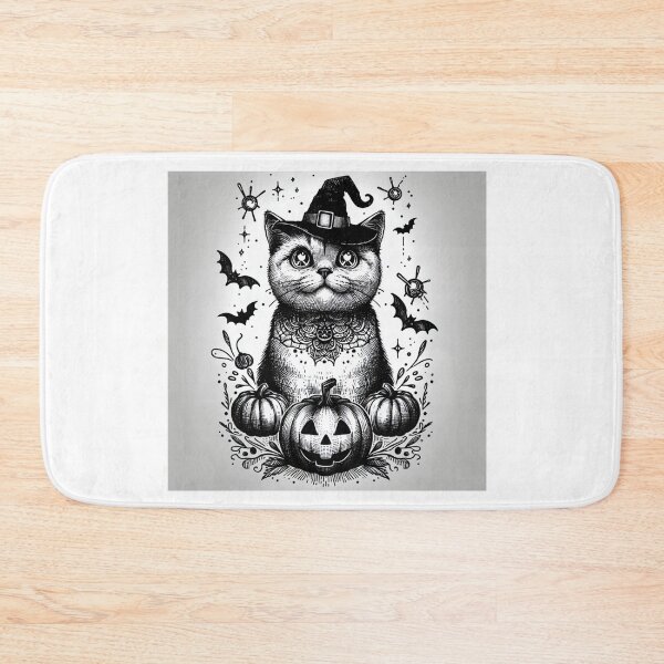 Item preview, sketch of halloween cat with pumpkin, cute black cat, brilliant eyes designed and sold by DSoriaDesign.
