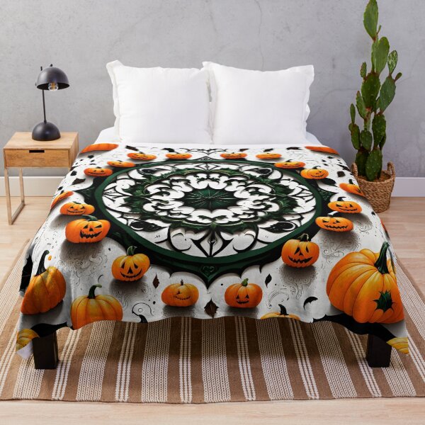 Artikelvorschau, Halloween-Mandala aus Kürbissen und Spinnennetzen entworfen und verkauft von MandalasShops.