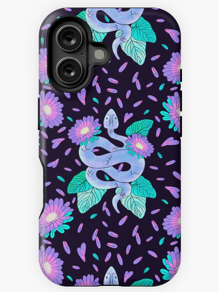 Imagen 1 de 4, Funda de iPhone con la obra Medicina de serpiente floral patrón púrpura y verde azulado, diseñada y vendida por Guidedbylight.